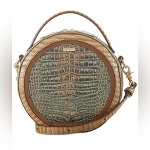 Brahmin Lane Turquoise Small Circle Croc-Embossed Crossbody Like New Gorgeous